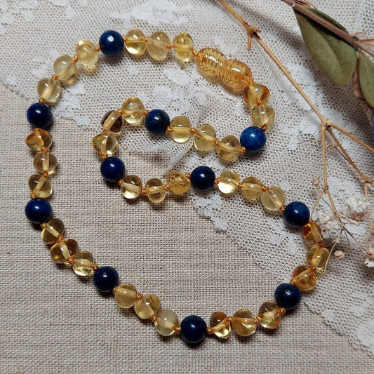 AAA Lemon Baltic Amber Lapis Necklace