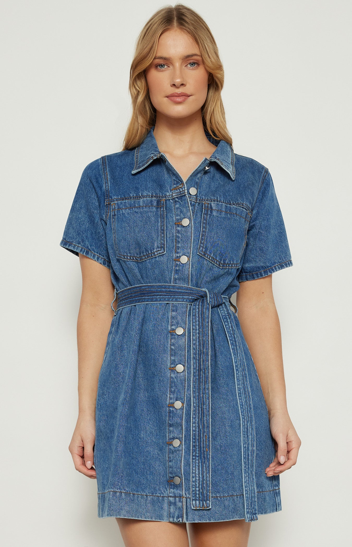 Button Up Denim Mini Dress