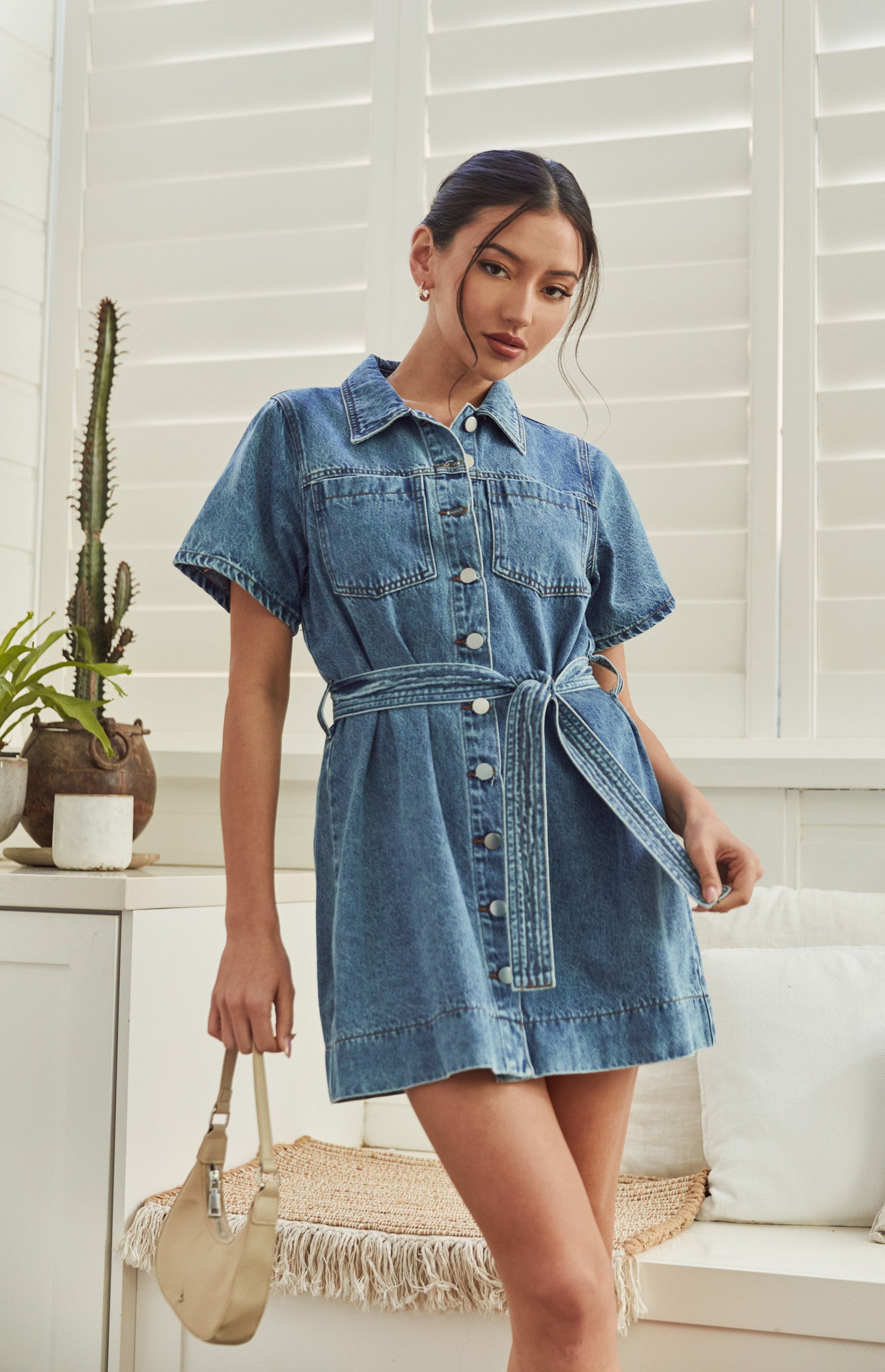 Button Up Denim Mini Dress