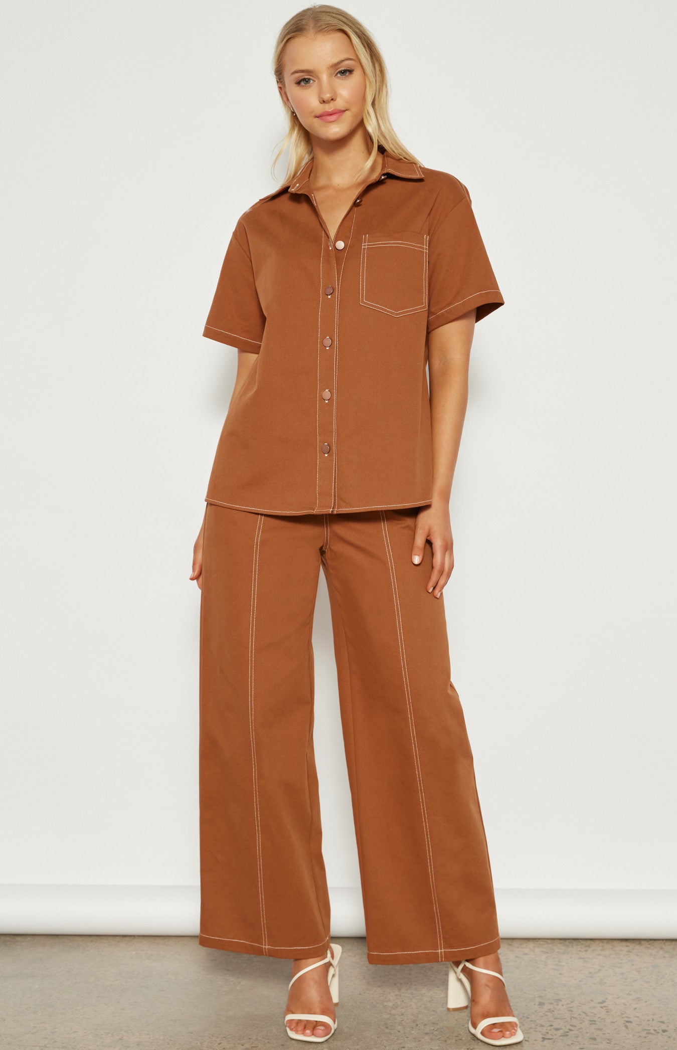 High Waisted Cotton Jeans - Cinnamon