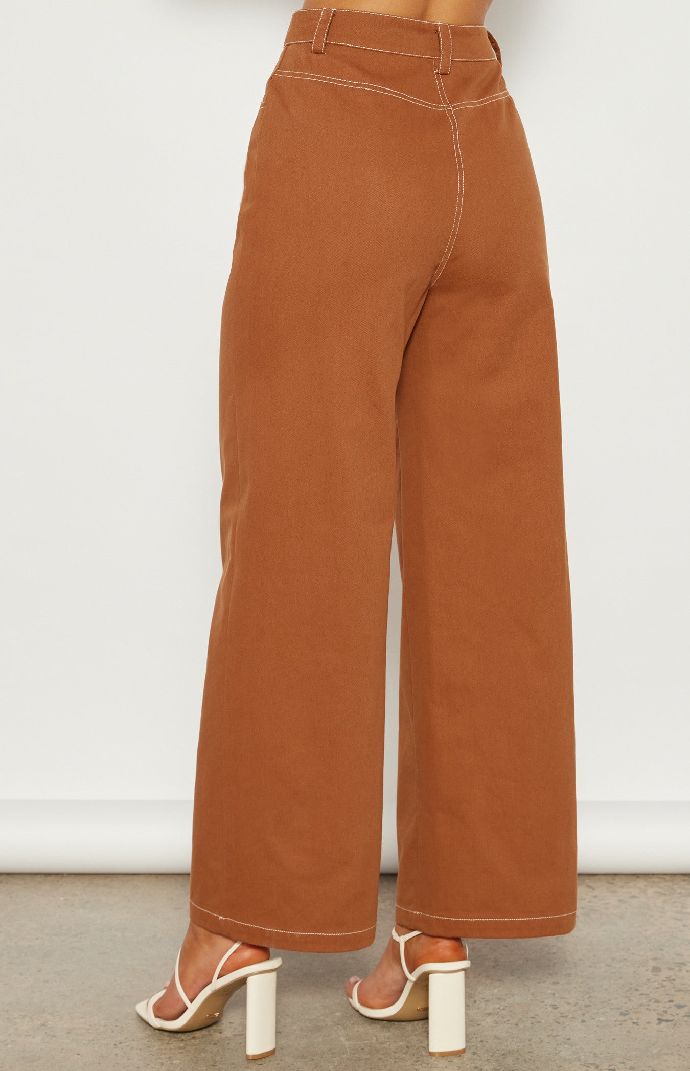 High Waisted Cotton Jeans - Cinnamon