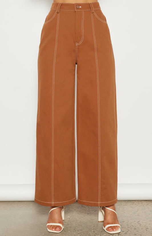 High Waisted Cotton Jeans - Cinnamon