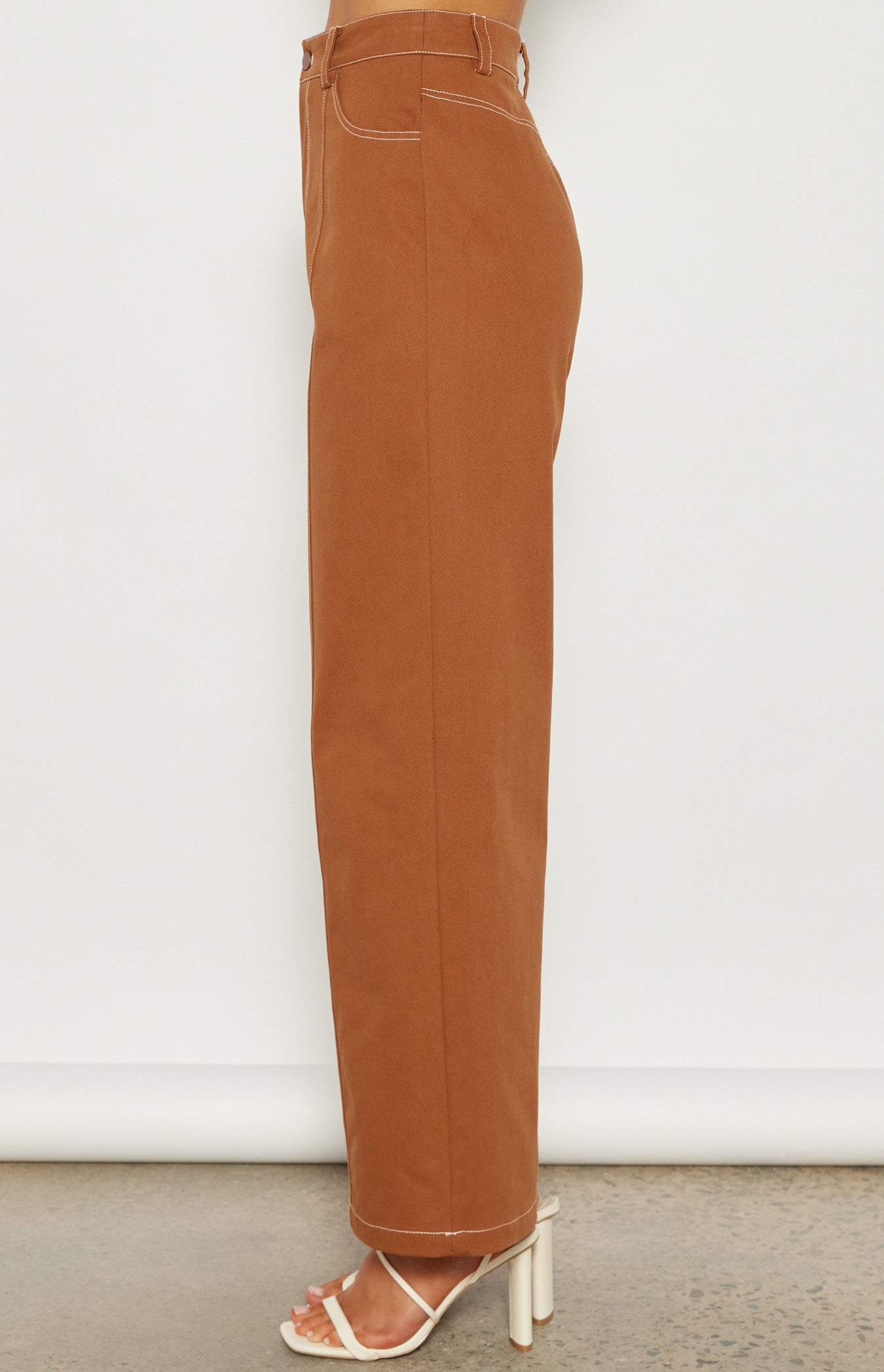 High Waisted Cotton Jeans - Cinnamon