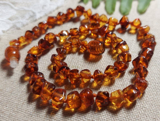 Amazing Firey Faceted Baltic Amber Necklace w Tag Cert♥️ GIA